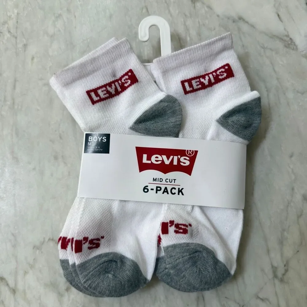 Levi's Kids boys 6 pairs mid it Socks size M shoe size 5-7Y NWT